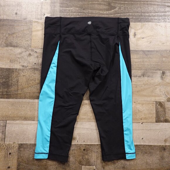 Athleta Colorblock Capri Leggings Women’s Large Black Blue 17.5” Inseam - Picture 11 of 12